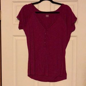 Dark pink short sleeve 3/4 button down top